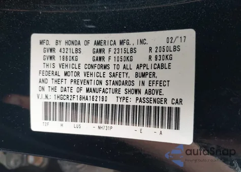 2017 Honda Accord Sport Se z USA, uszkodzony, nr VIN 1HGCR2F18HA162190